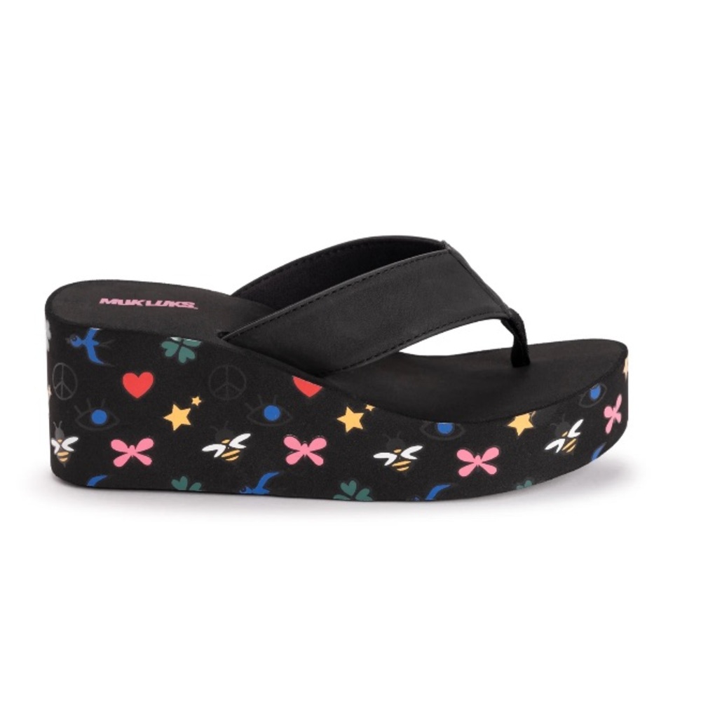 Muk Luks Printed Flip Flop Wedge size 10